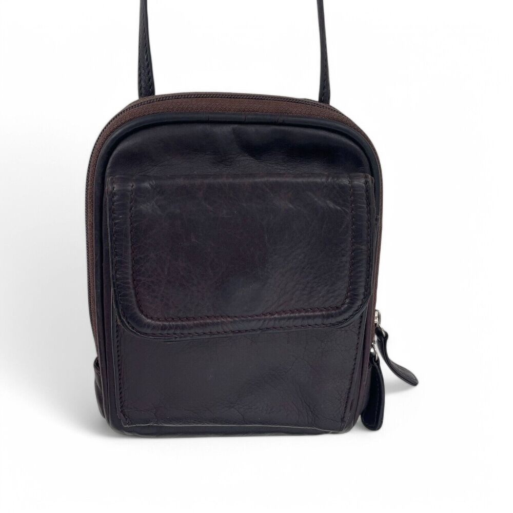 Osgoode Marley Brown Leather RFID Crossbody Zip Bag Organizer Purse Minimalist